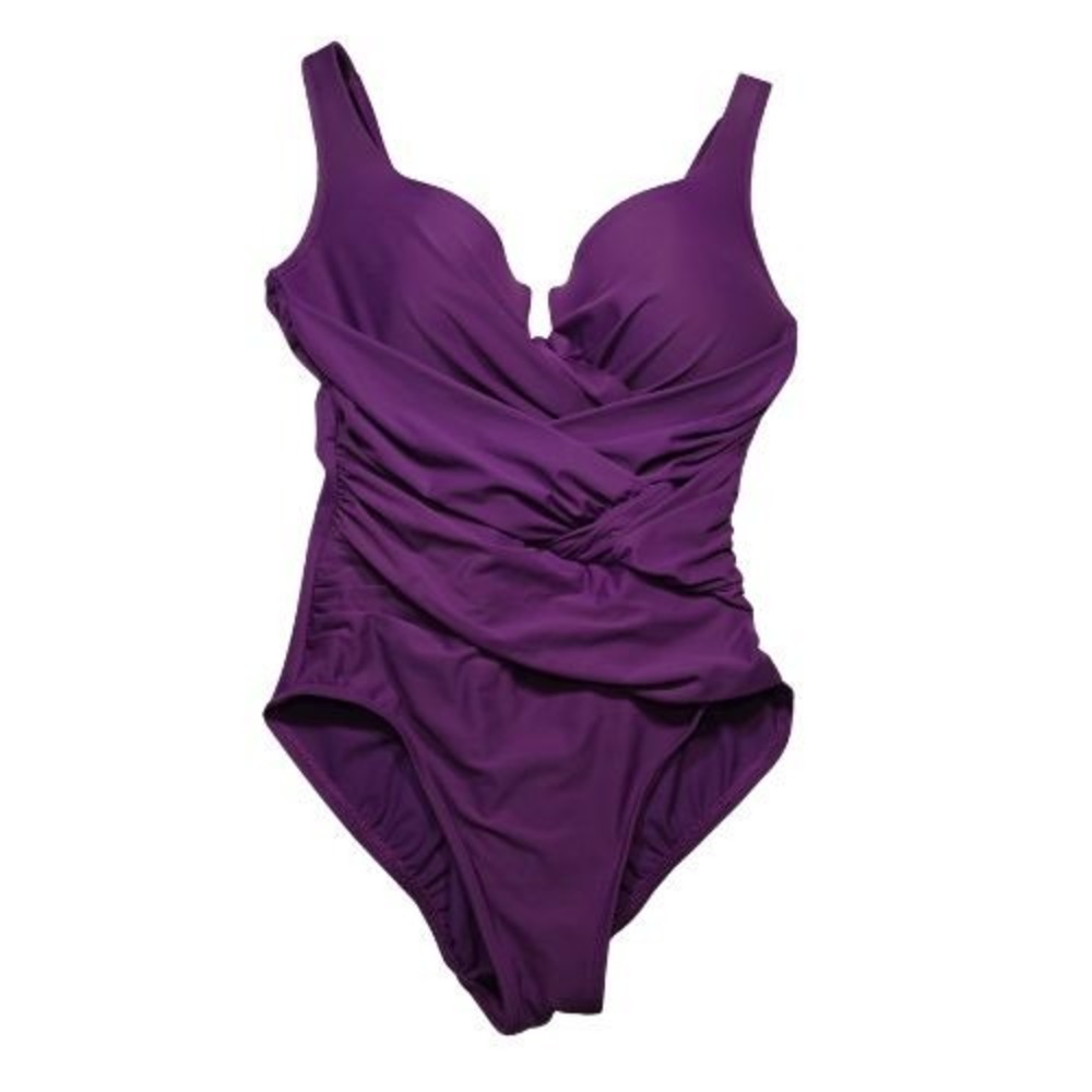 Miraclesuit Plum Ruched Crossover One Piece Swimsuit Pageant Slimming Underwire